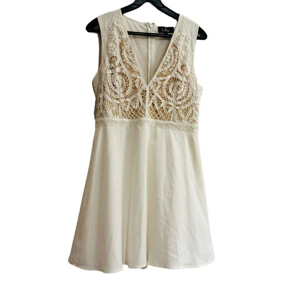Lulus Florentia White Crochet Lace Skater Dress Size Large - Picture 3 of 7